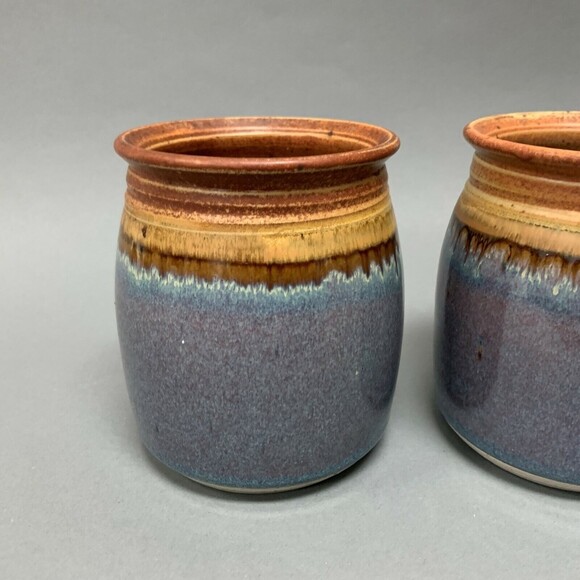 Royce Yoder Stoneware Pottery Purple Multicolor Jars Containers Cup Lot of 3 - Picture 2 of 7